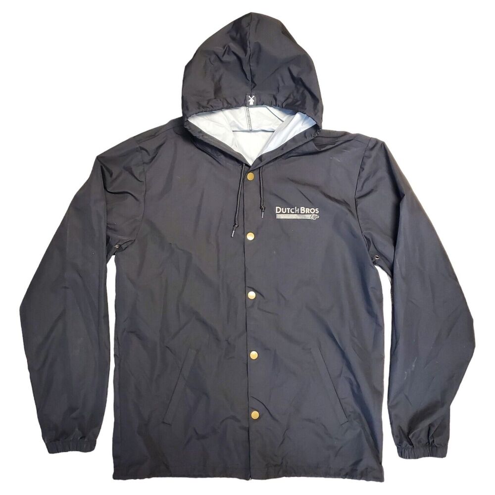 DUTCH BROS Coffee Jacket Adult Large Black Spell Out Hooded Employee Uniform